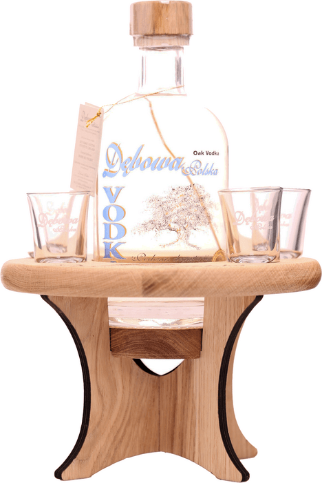 Debowa Oak Vodka Dubový stolček + 4 sklenice