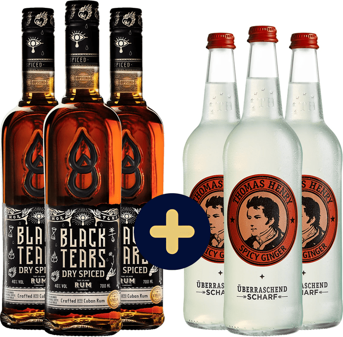Bundle 3x Black Tears Dry Spiced Rum + 3x Thomas Henry Ginger Beer 0,75l free