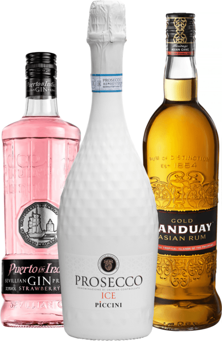 Set Tanduay Asian Gold + Puerto de Indias Strawberry + Piccini Ice Demi-sec