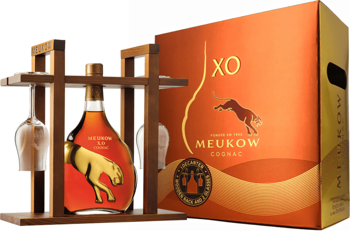 Meukow XO Rack + 2 glasses