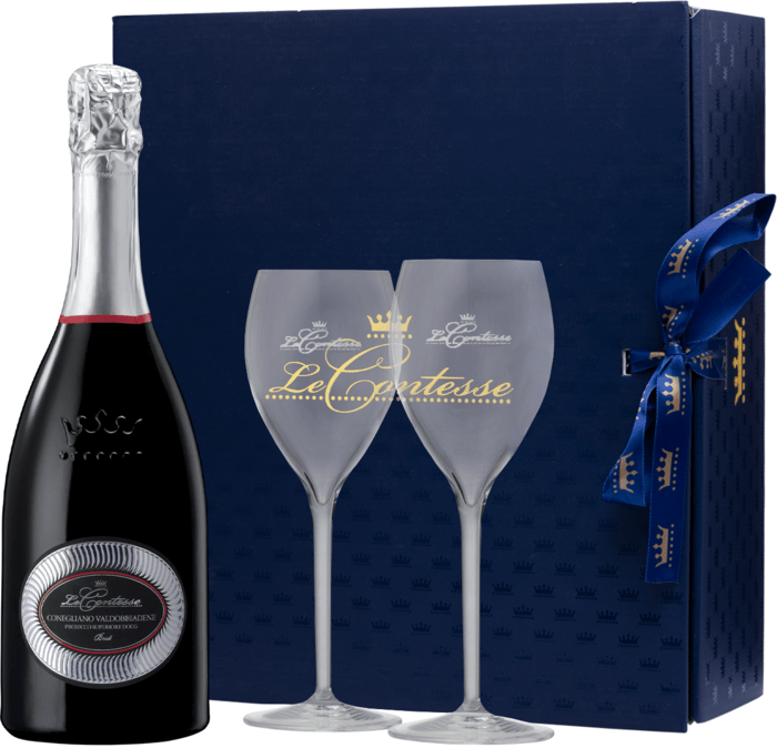 Le Contesse Prosecco Spumante DOCG Conegliano Valdobbiadene Brut + 2 sklenice