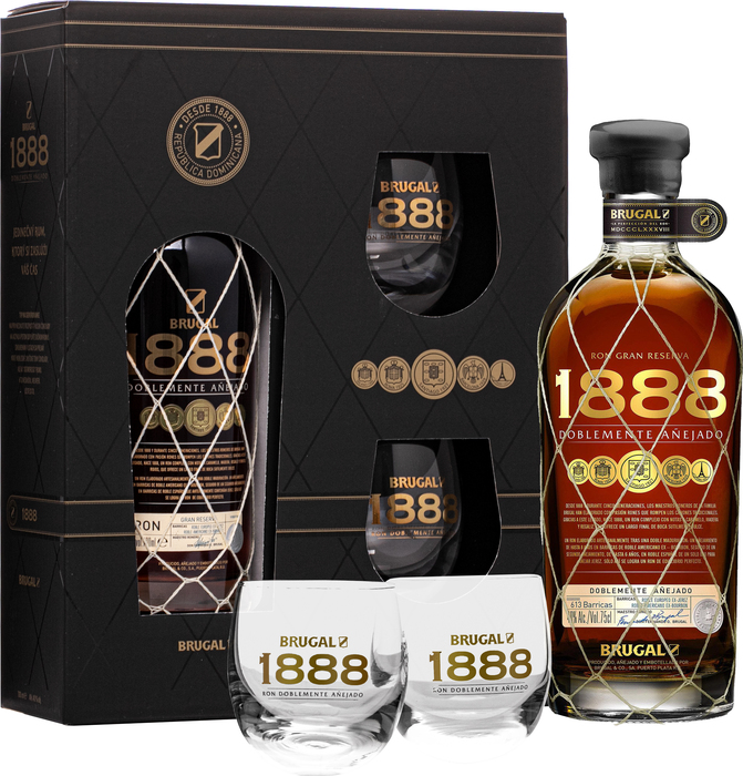 Brugal 1888 Ron Gran Reserva Doblemente Anejado + 2 glasses