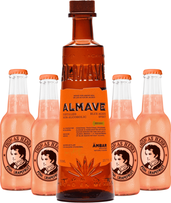 Set Almave Ambar Non-Alcoholic Blue Agave Spirit + 4x Thomas Henry Grapefruit