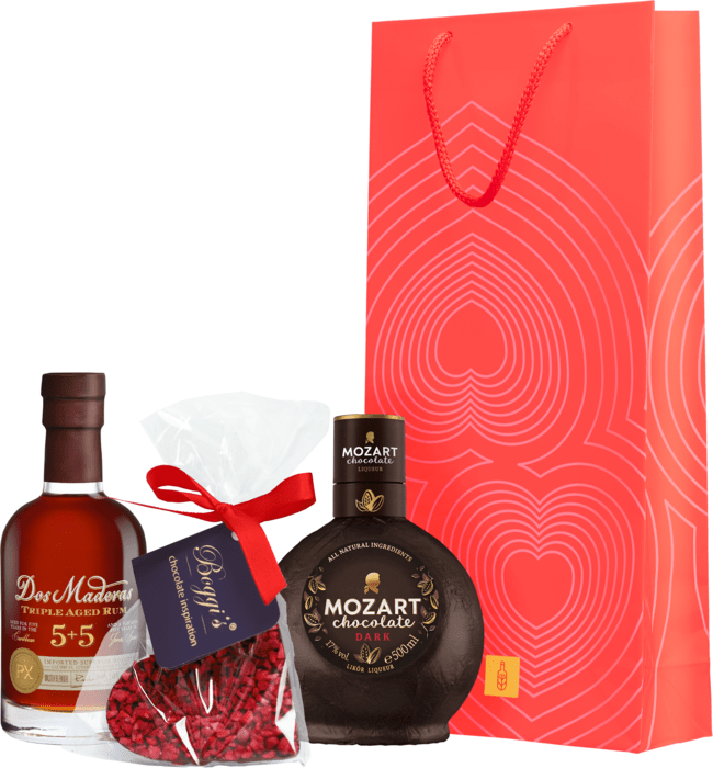 Set Mozart Chocolate Dark + Dos Maderas PX 5+5 0,2l + Boggi&#039;s Srdce