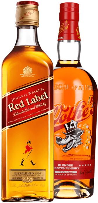 Set Johnnie Walker Red Label 1l + Wolfie&#039;s Blended Scotch Whisky