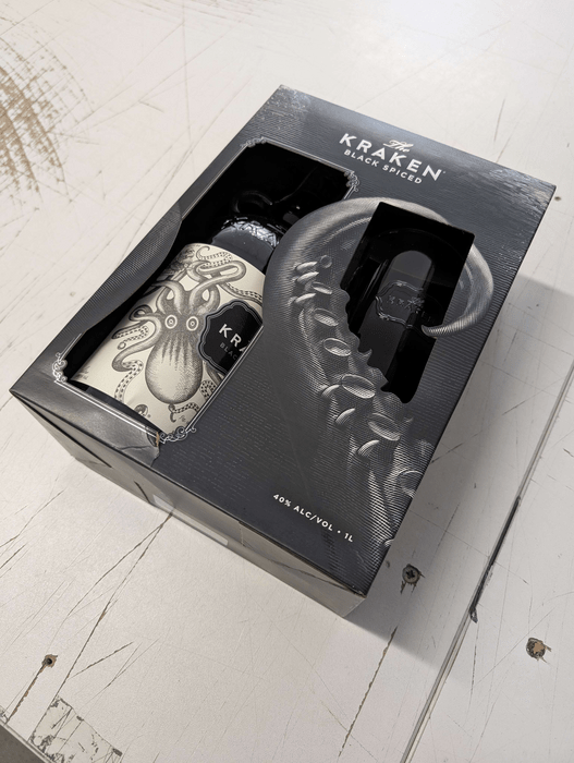Kraken Black Spiced Rum with Glass - damaged packaging