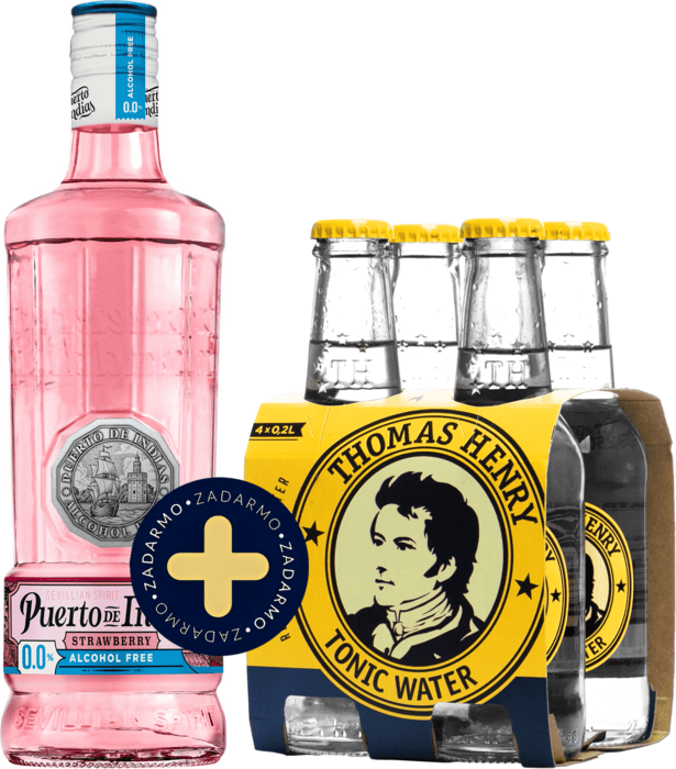 Set Puerto de Indias Strawberry Gin Alcohol-Free + 4x Thomas Henry Tonic water