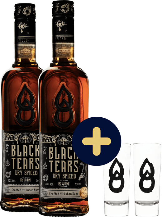 Bundle 2x Black Tears Dry Spiced Rum + 2 free glasses