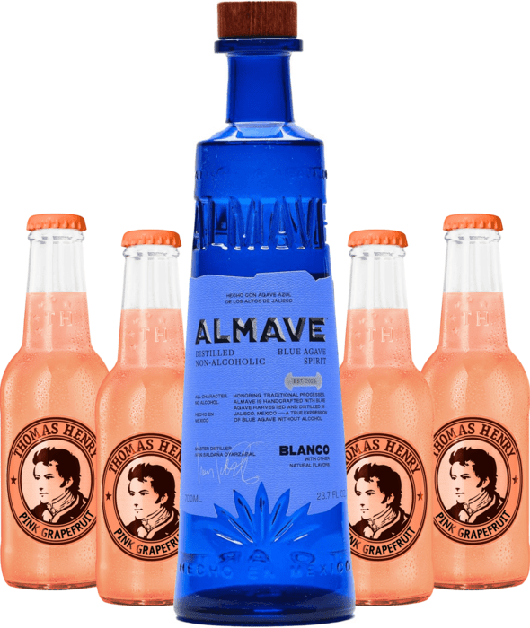 Set Almave Blanco Non-Alcoholic Blue Agave Spirit + 4x Thomas Henry Grapefruit