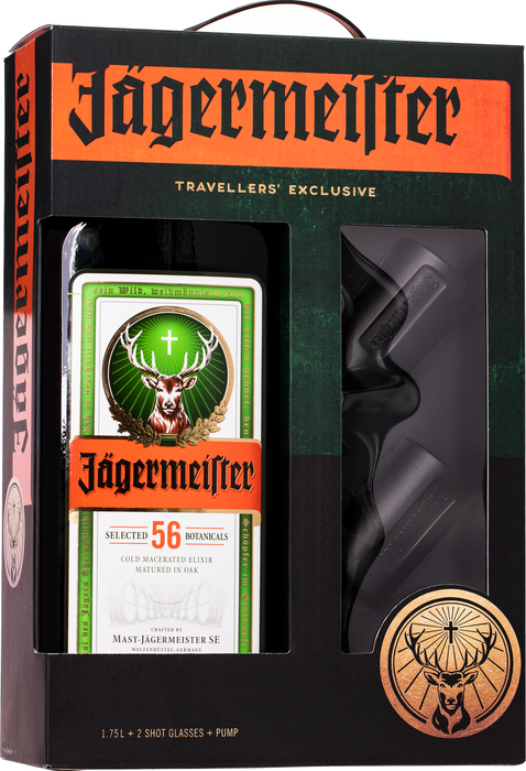 Jägermeister 1,75l + 2 glasses + pump