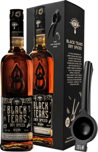 Black Tears Dry Spiced Rum in a gift box + citrus juicer